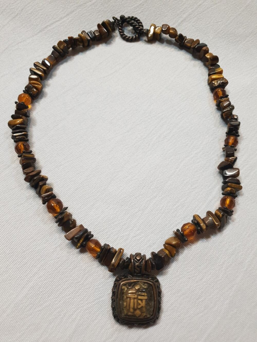 JBK Camrose Kross Jackie Kennedy Tiger Eye Scarab Egyptian Pendant Necklace NWOT
